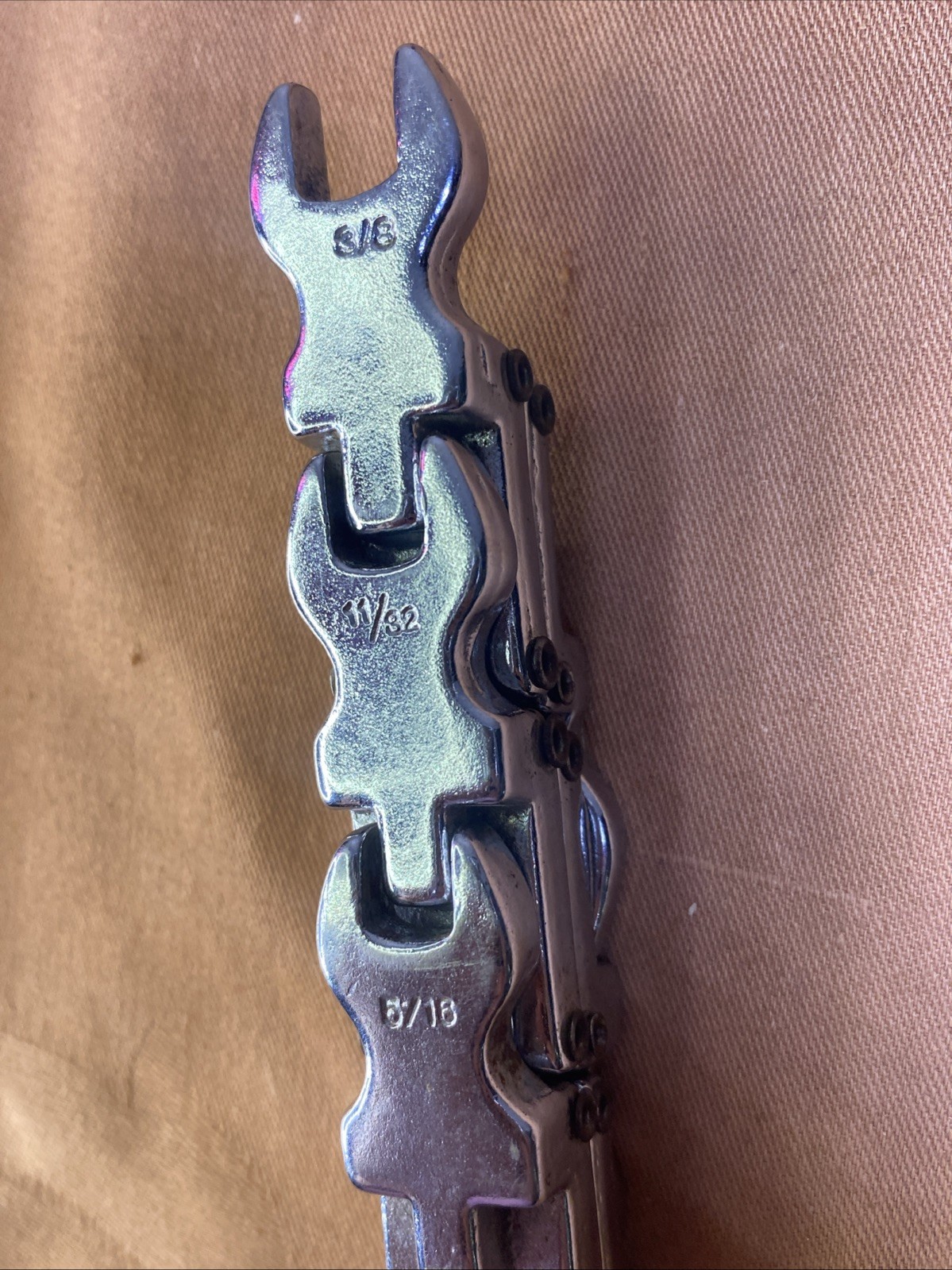 Rare Multiple Open End Wrenches Connected Folding Design Made In Taiwan 1/4-7/16