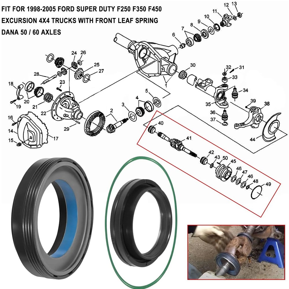 Fit For Ford 1998-2004 F250 F350 superduty Dana 50 & 60,front Axle Tube Seal Kit