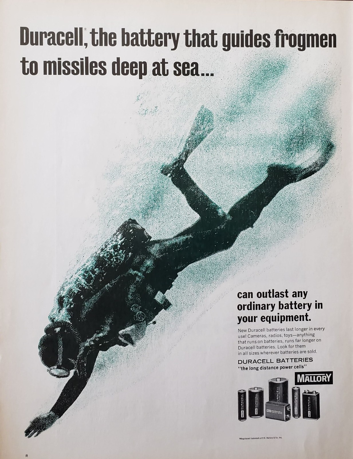 Mallory Duracell Batteries Print Ad 1969 Ephemera Wall Art Decor Frogmen