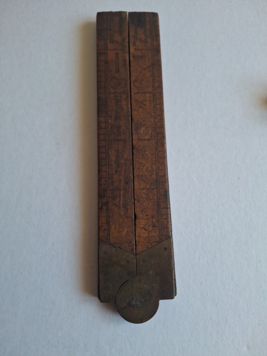 Antique J Rabone & Sons Boxwood & Brass Foldable 24″ Rule, 4″ Level and Awl.