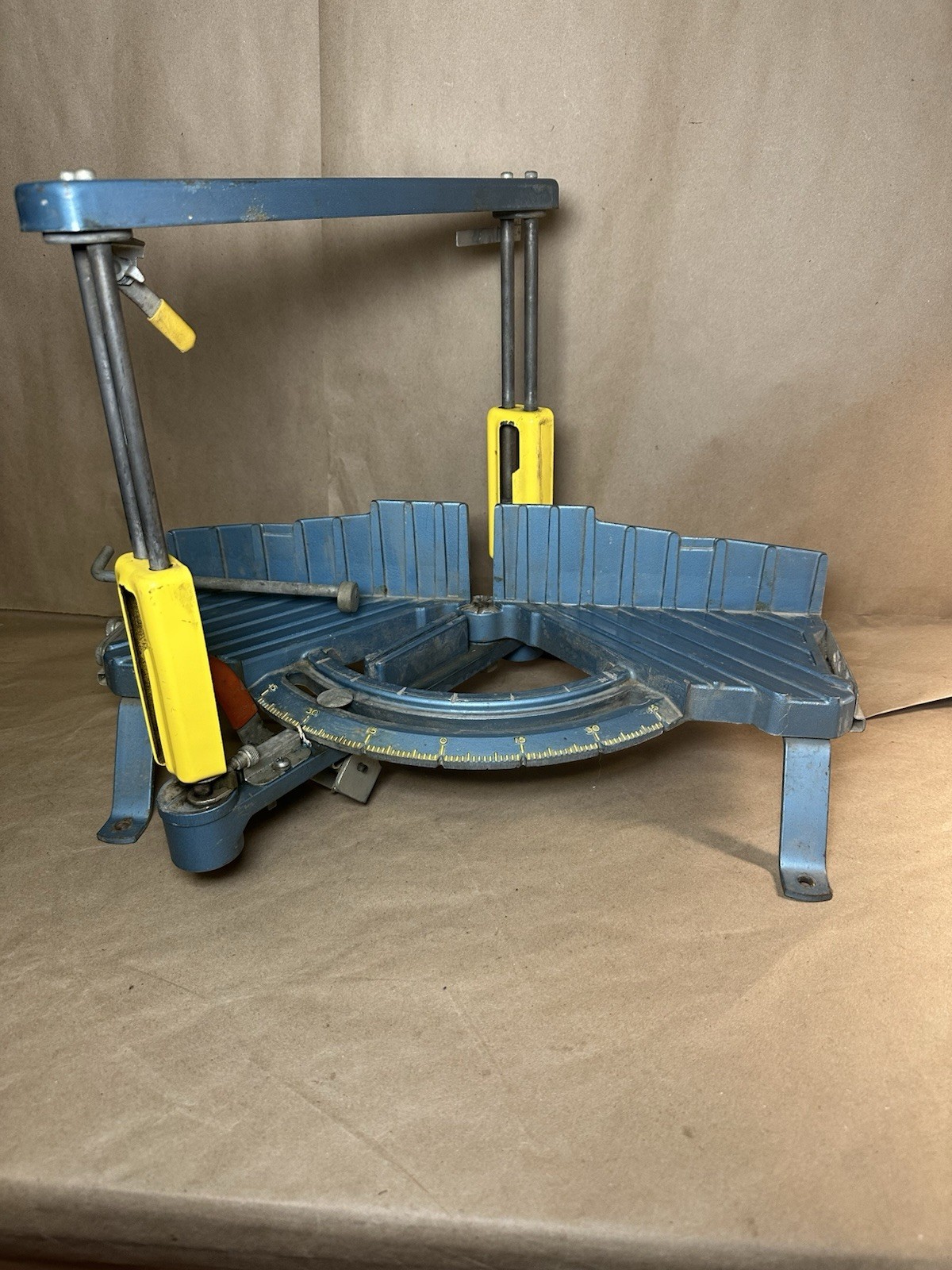 Vintage Cast Iron Miter Box Miter Box Blue Yellow Adjustable Angle Heavy Duty