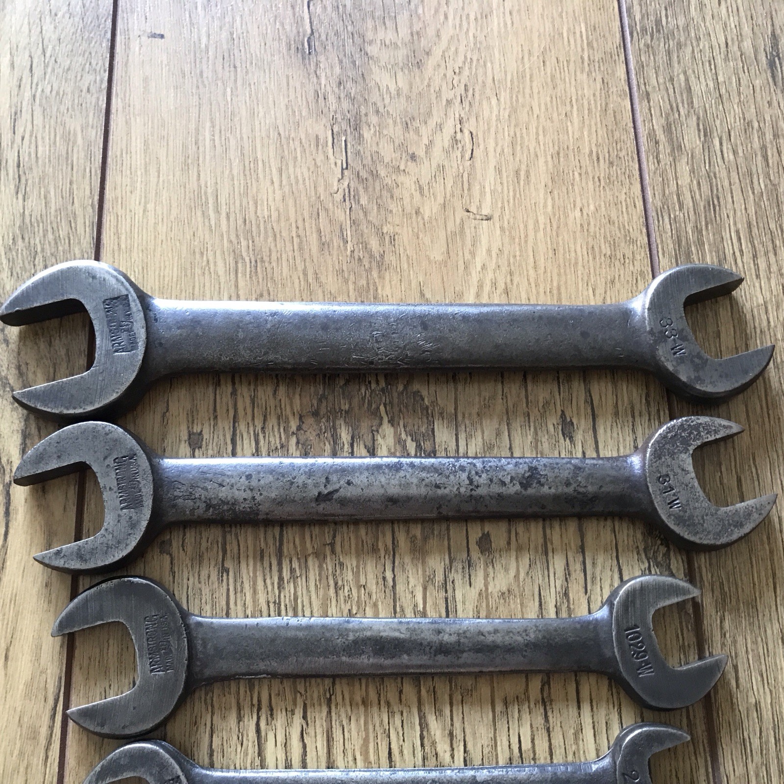 7 Vintage USA Armstrong 9/16” to 1/8” Whitworth Open Ended Spanners. C