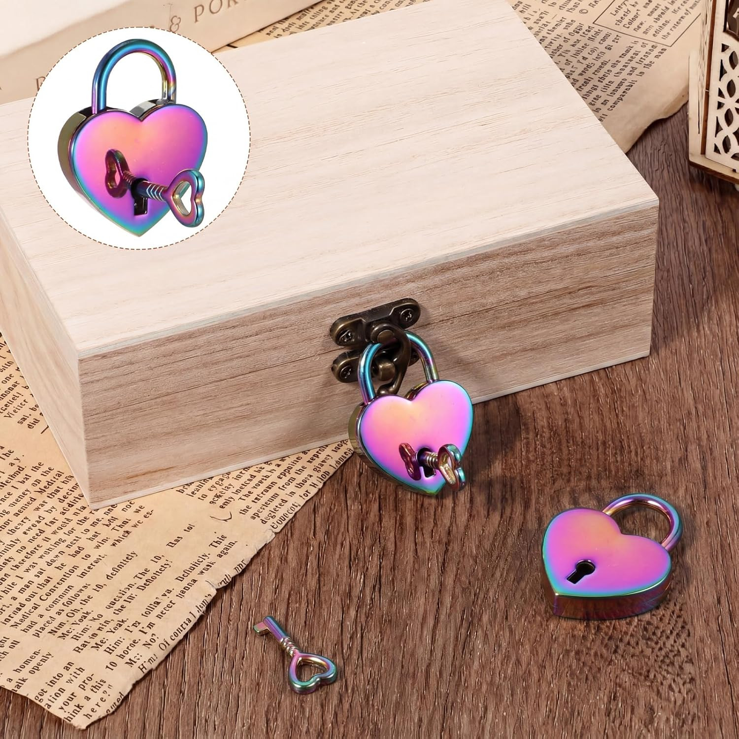 2 Pcs Heart Shaped Lock, Love Lock for Bridge, Colorful Hearts Locks and Key, He