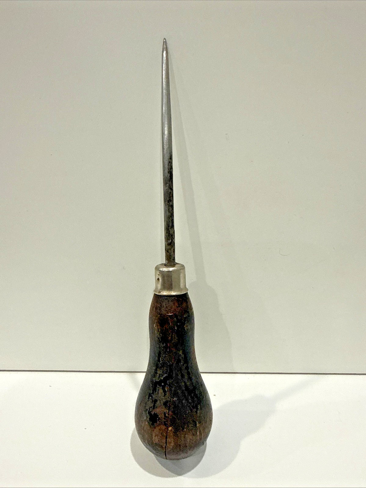 Antique Vintage 6 1/2″ Scratch Awl Black Wood Handle with Collar Ice Pick USA