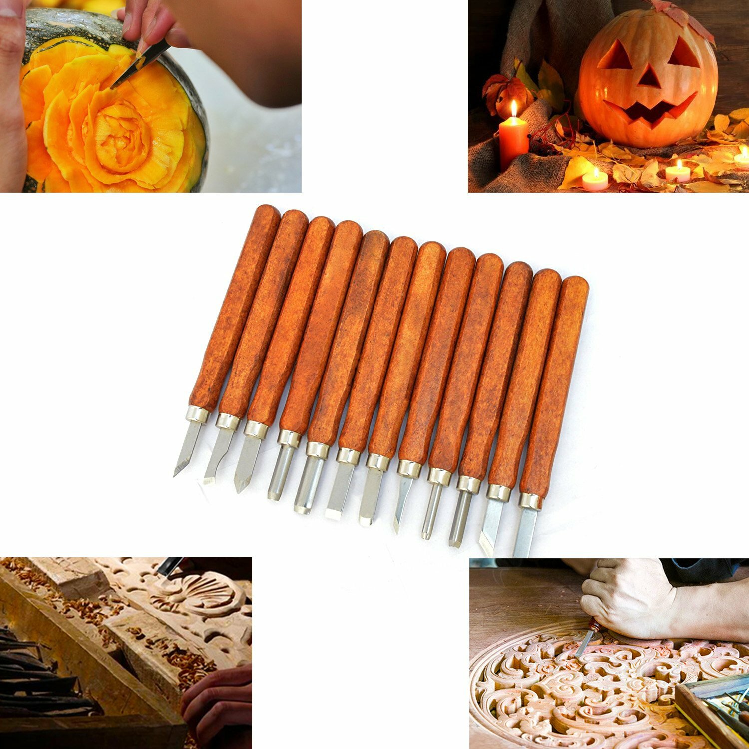 Professional Wood Carving Hand Chisel Tool 12Pcs Set Woodworking Gouges Steel