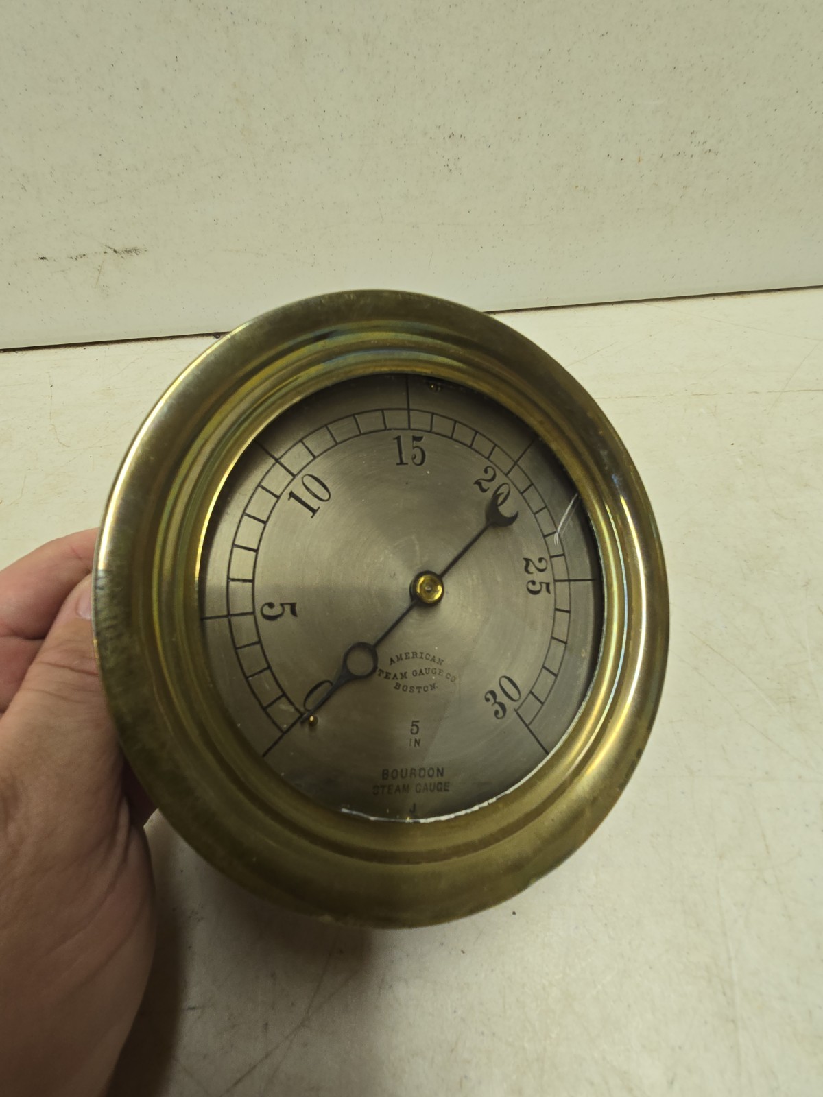 Antique American Steam Gauge Co 30LB Bourdon Steam Valve Gauge