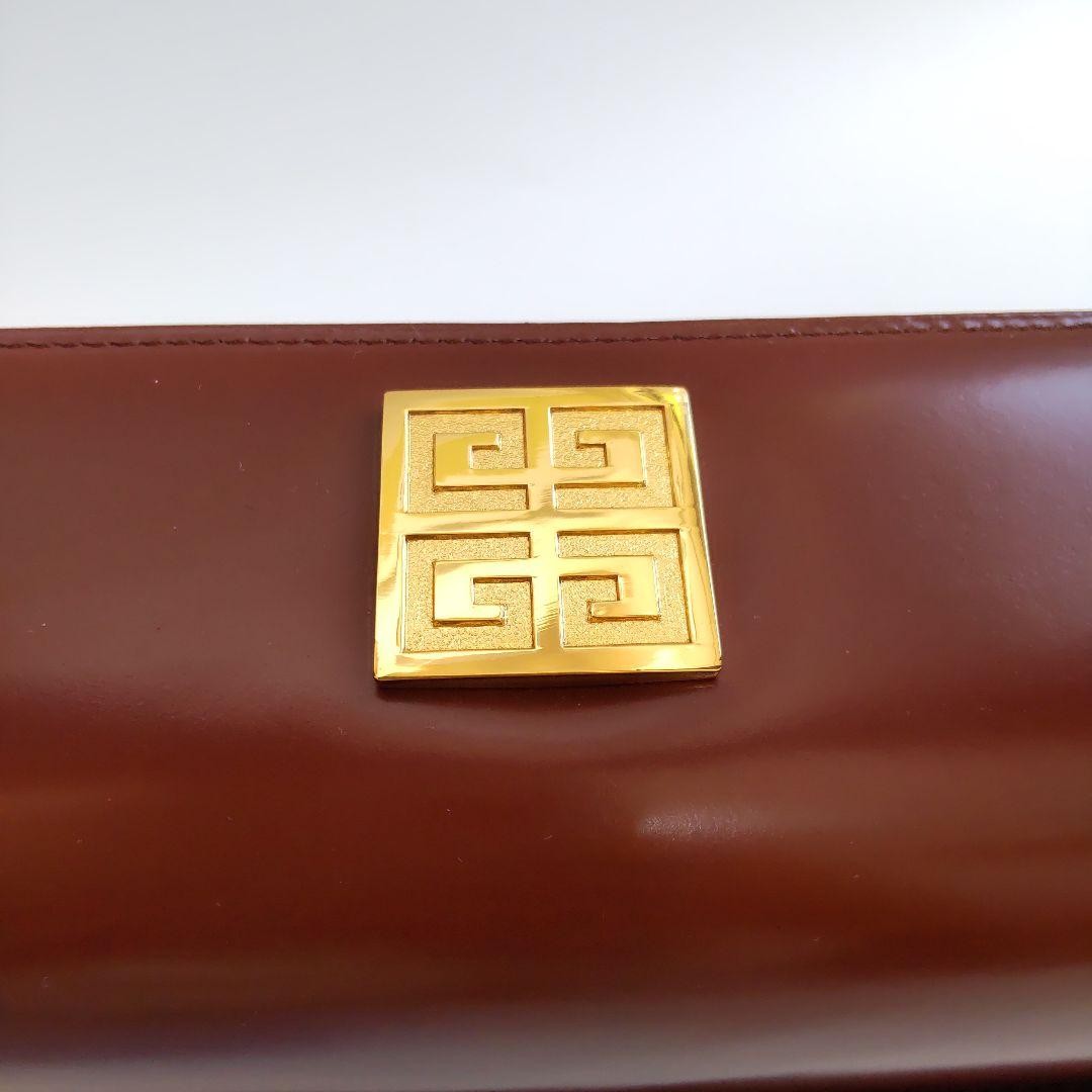 GIVENCHY One Shoulder Bag Patent Logo Hardware Brown Leather 23×19.5cm Used
