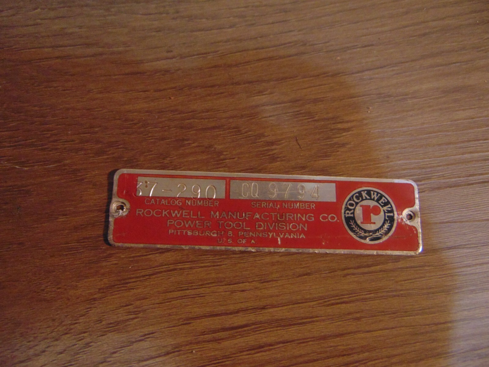 Delta Rockwell 37-290 4″ Deluxe Jointer Rectagular Metal Serial Tag Name Plate