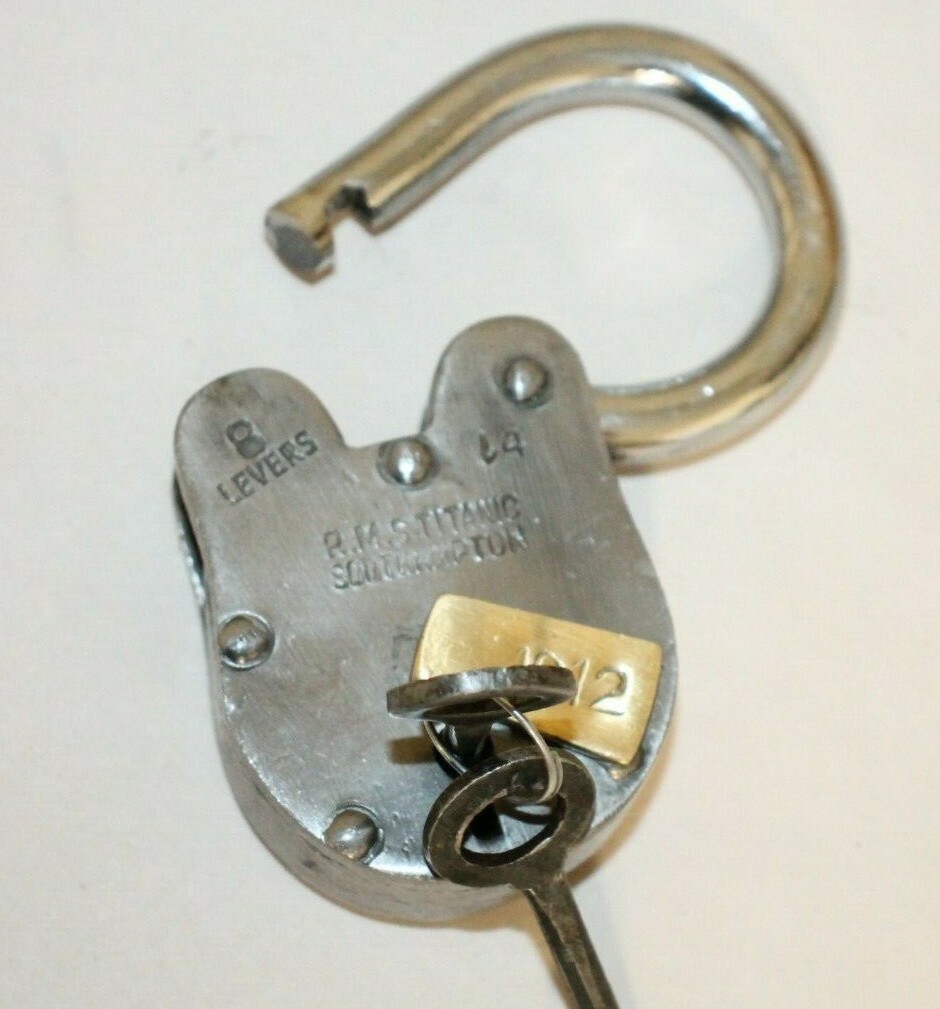 Heavy Antique Vintage Style Titanic Lock Padlock & 2 Skeleton Keys Jailer 1912