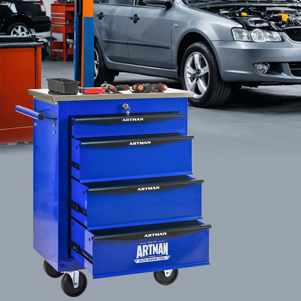 4-drawer multi-purpose tool cart with rolling storage suitable for garages