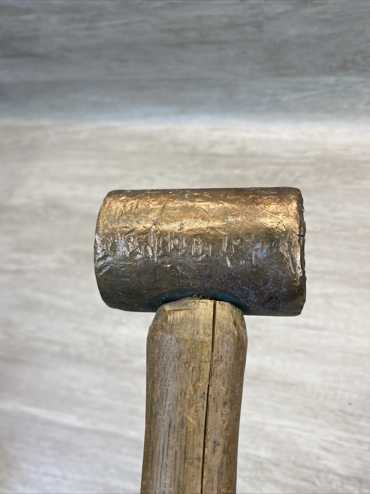 2.30 LBS BRASS & LEAD HAMMER ORIGINAL HANDLE-ANTIQUE HAND TOOL-MALLET
