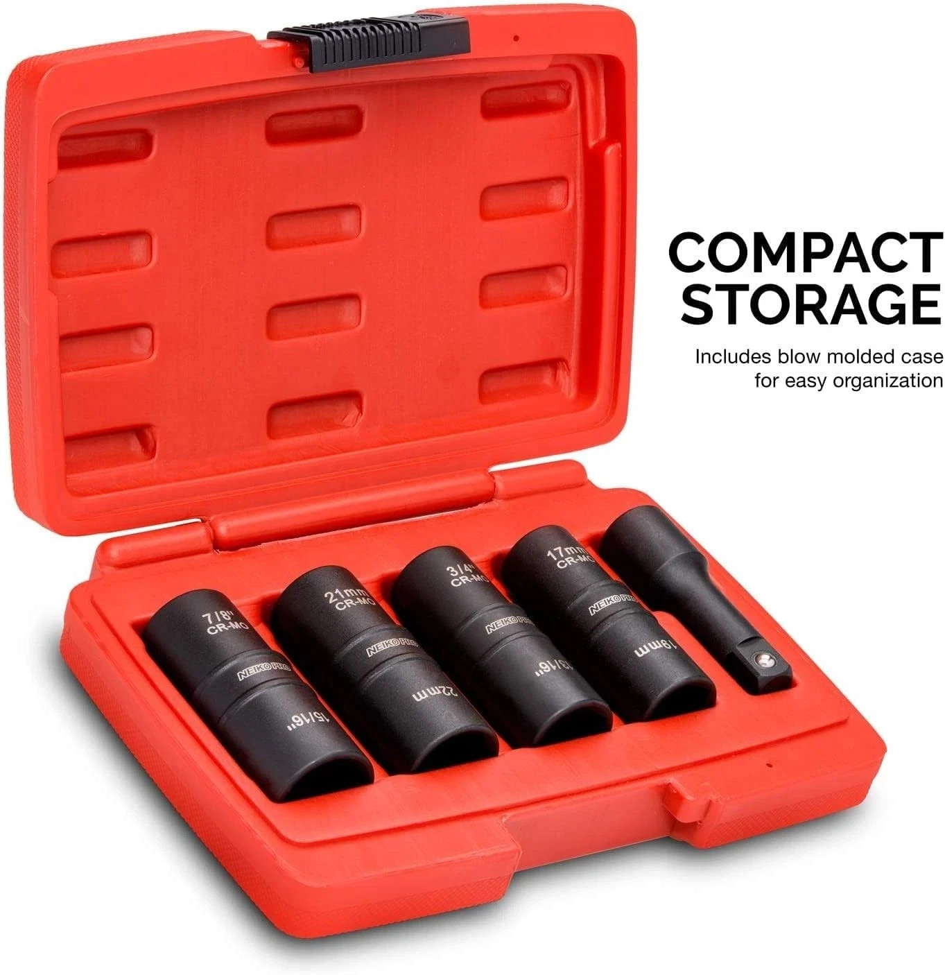 NEIKO 02282B 1/2-Inch-Drive Impact Socket Set, Flip Socket Set, Chrome Moly