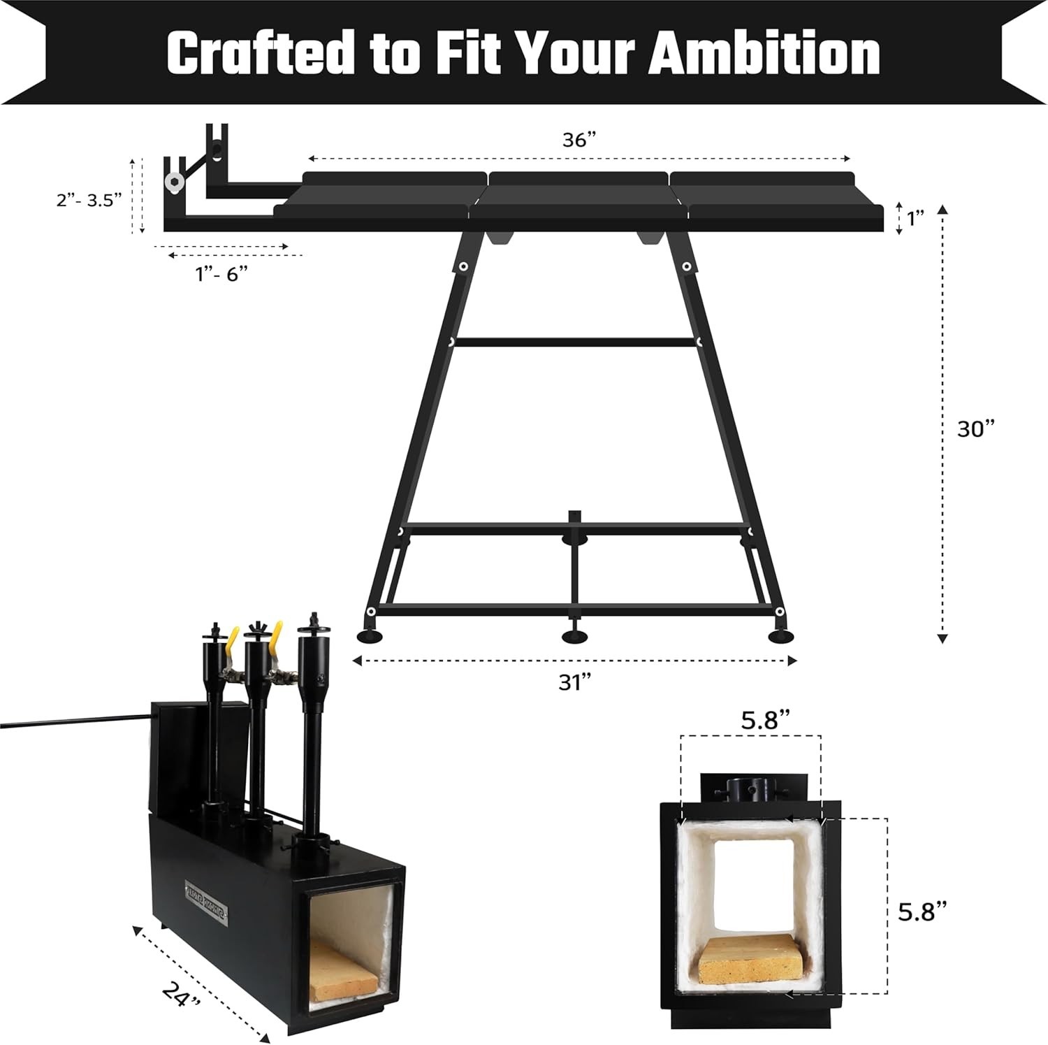 3 Burner Forge with Propane Forge Stand 24″ X 12″ Heavy-Duty Blacksmith Forge