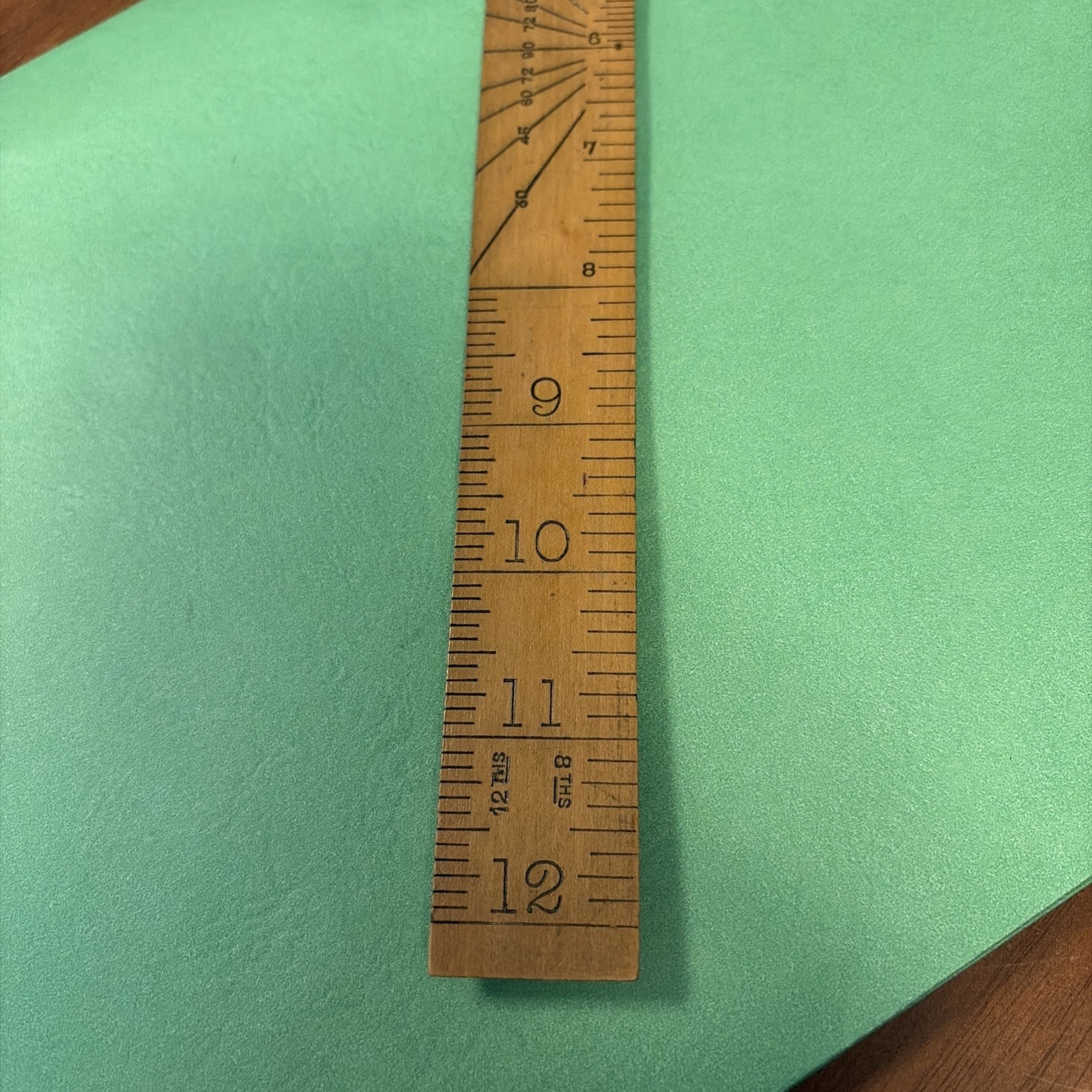 Vintage Unusual Wood Ruler England Great Patina Double Sided Angle Measurements