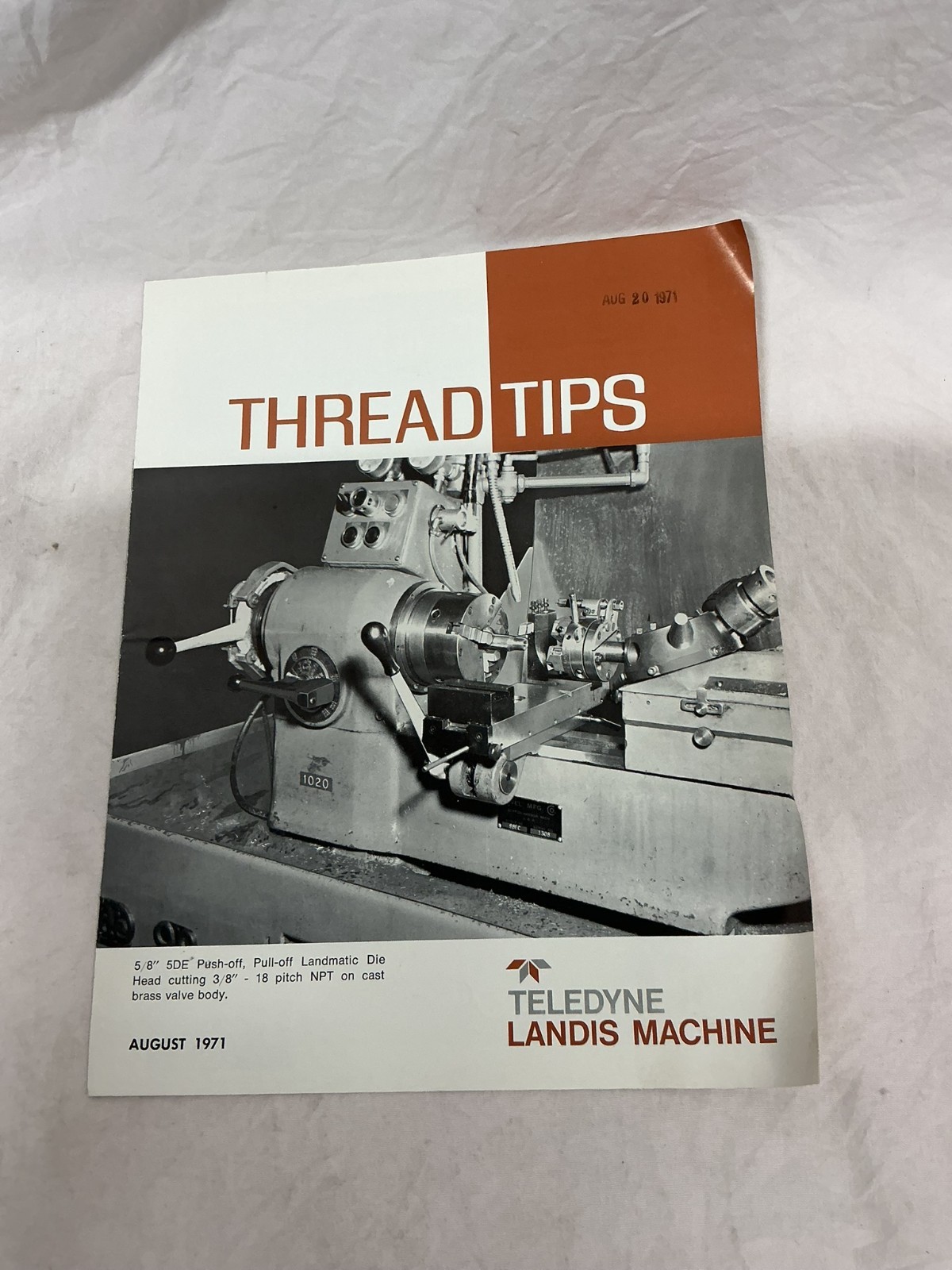 August 1971 Landis Machine Company Thread Tips Bulletin Brochure Pamphlet