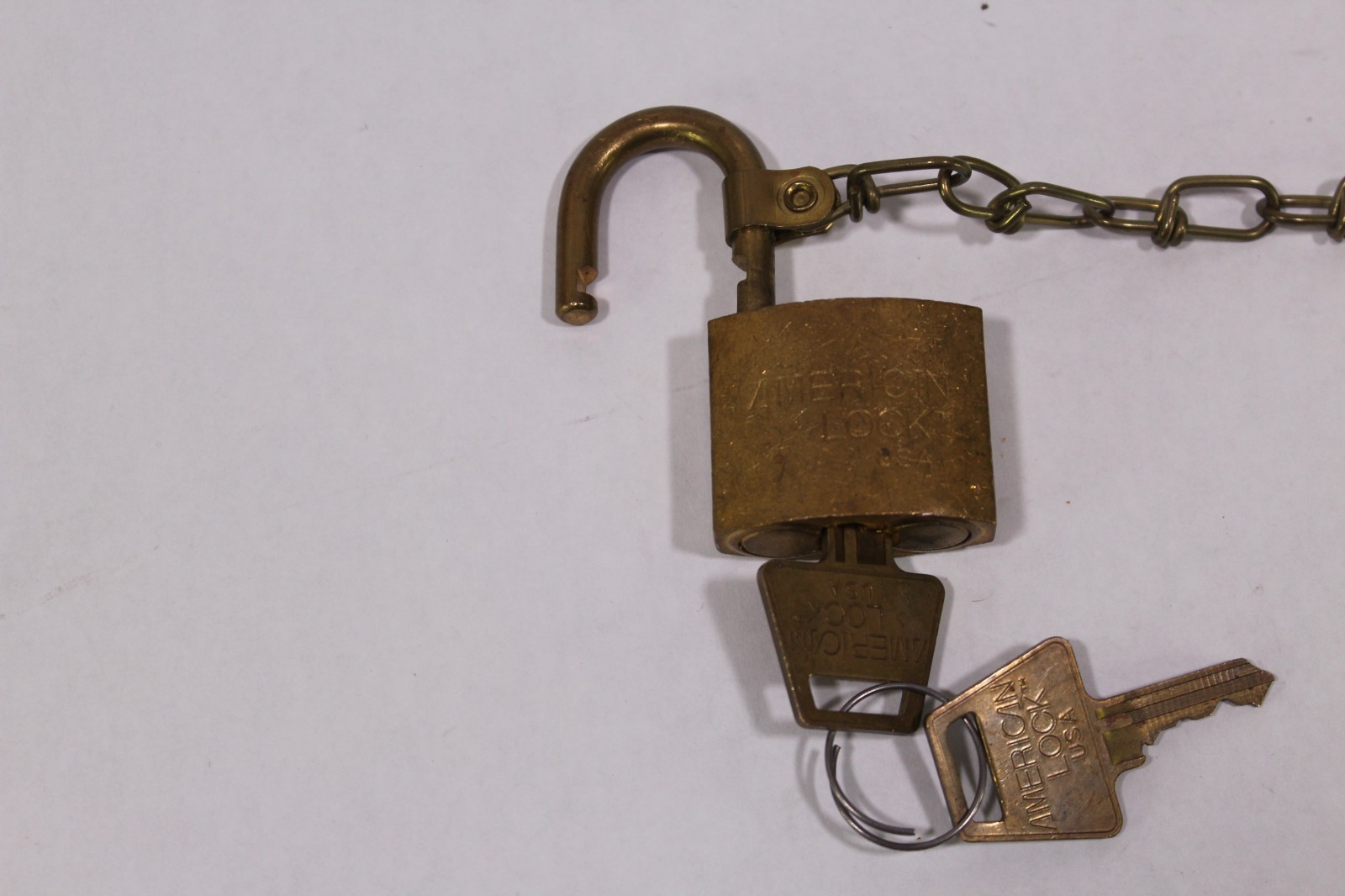 American Lock Company Collectible Brass Chain Padlock With 2 Keys