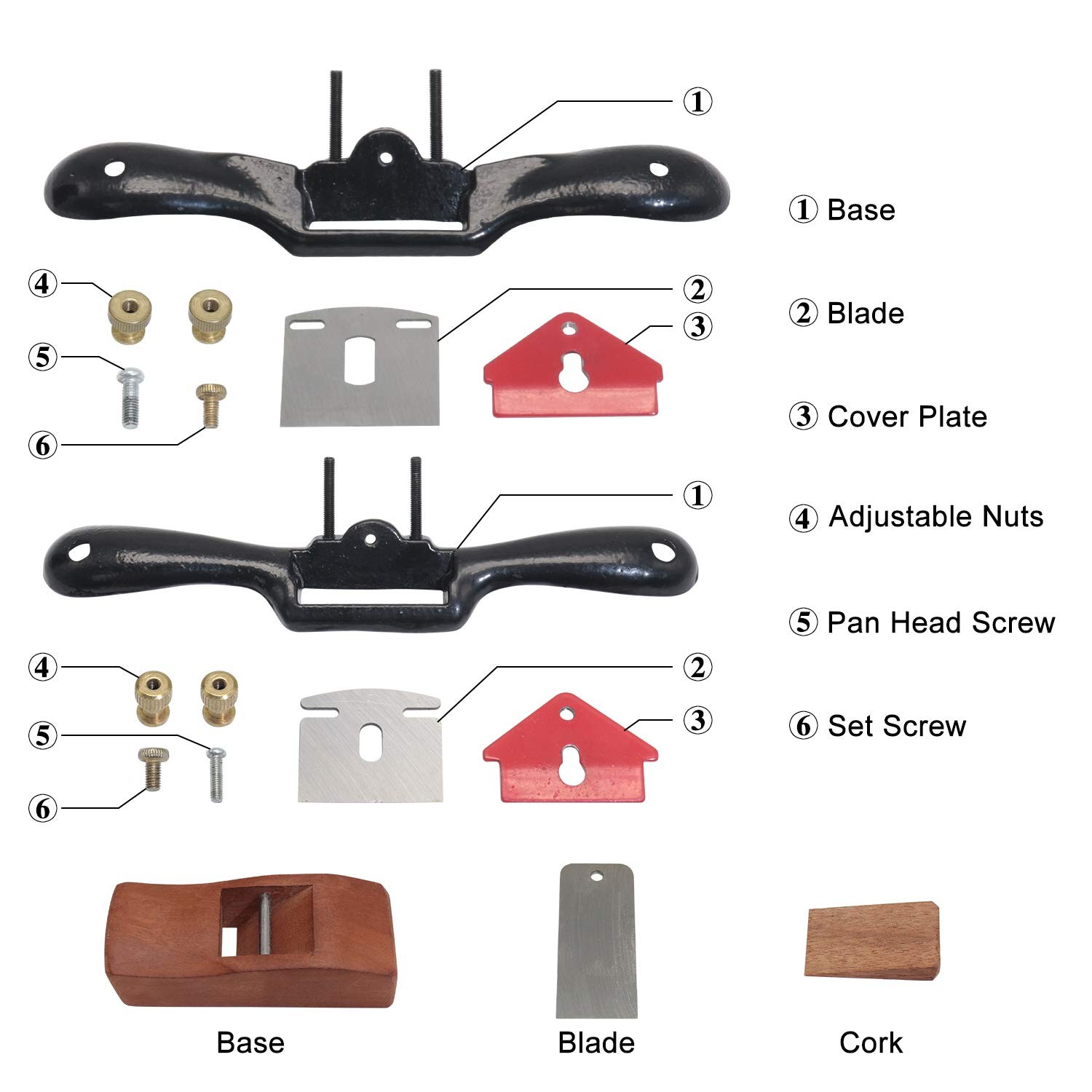 2pcs Adjustable Spokeshave With Flat Base 6pcs Metal Blade And 1pcs Portable Woo