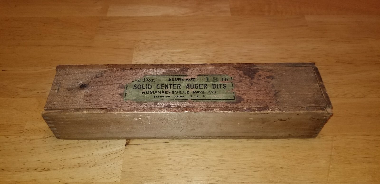 Antique Humphreysville Mfg. Co. Seymour Conn. Shure-Kut Auger Bits Storage Box
