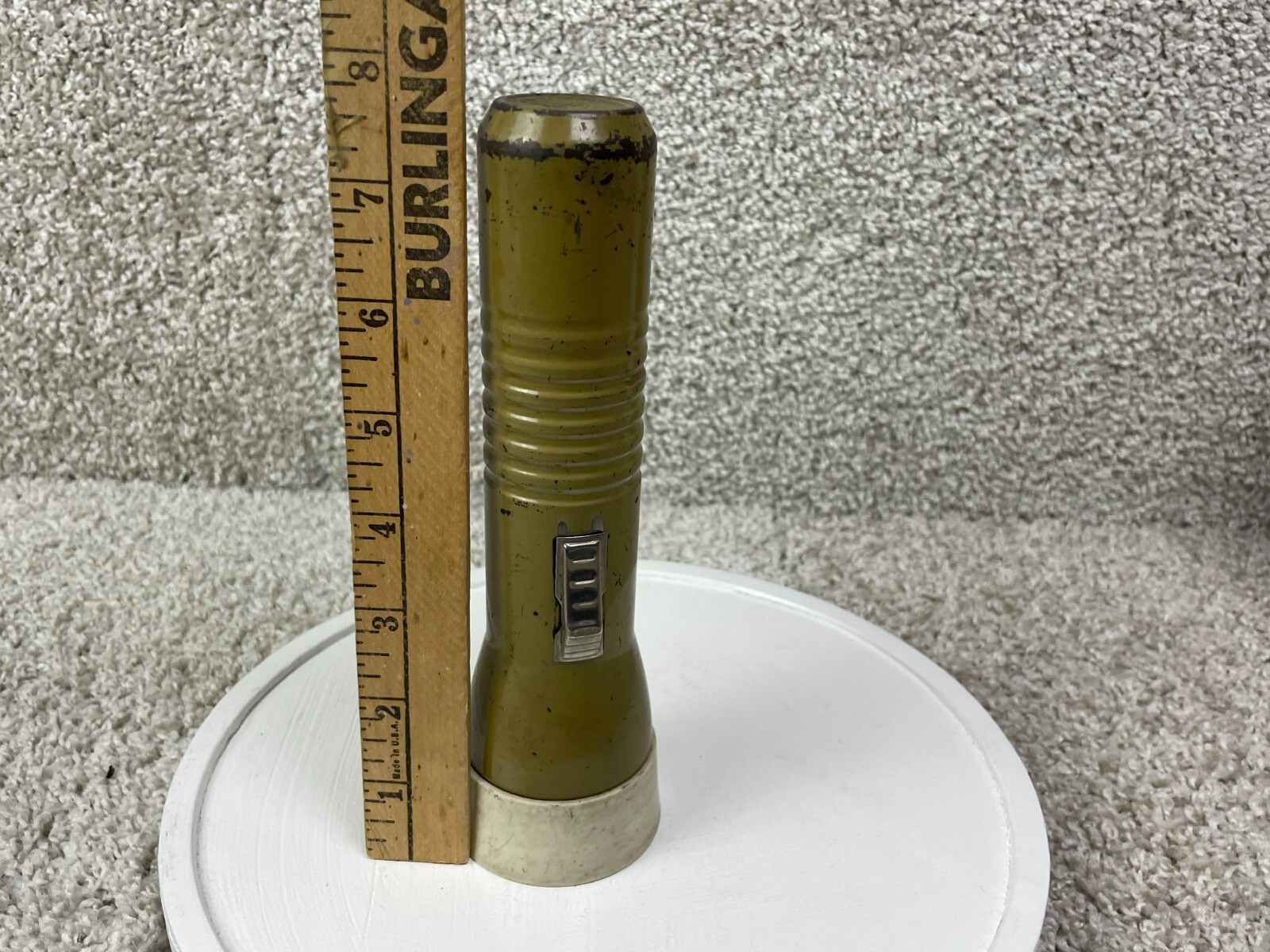 Vintage Ray-O-Vac Steel Metal Flashlight 7 3/4″ Slide Switch Made In USA Green