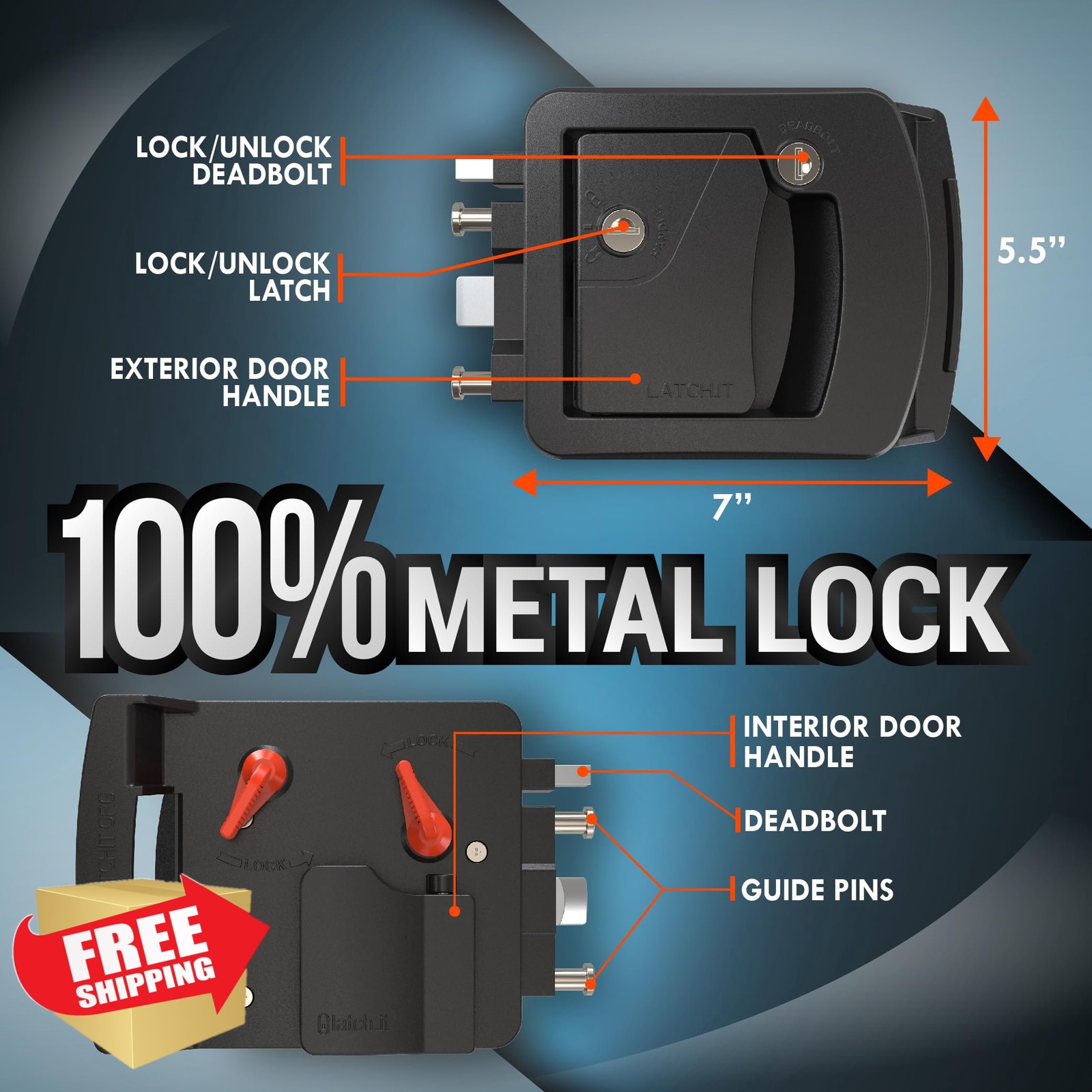 LATCH.IT RV Door Lock Replacement Black Metal 3.50×4.50