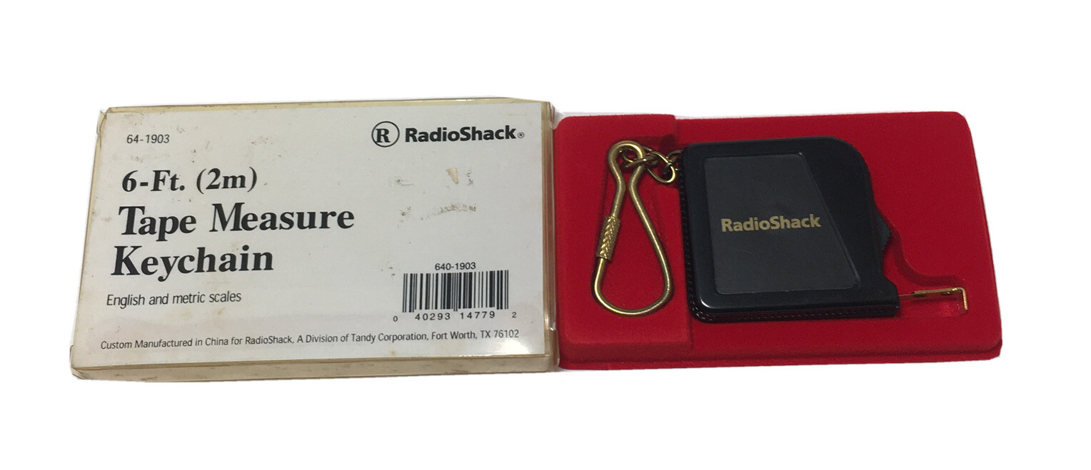 Vintage Radio Shack 6’ Tape Measure Keychain Black Plastic Collectible Rare