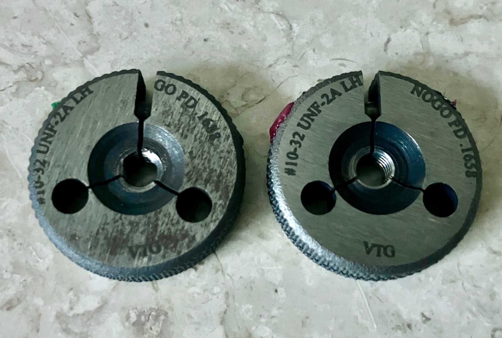 VERMONT 10-32 UNF 2A LEFT HAND THREAD RING GAGES .190 GO NO GO = .1688 & .1658