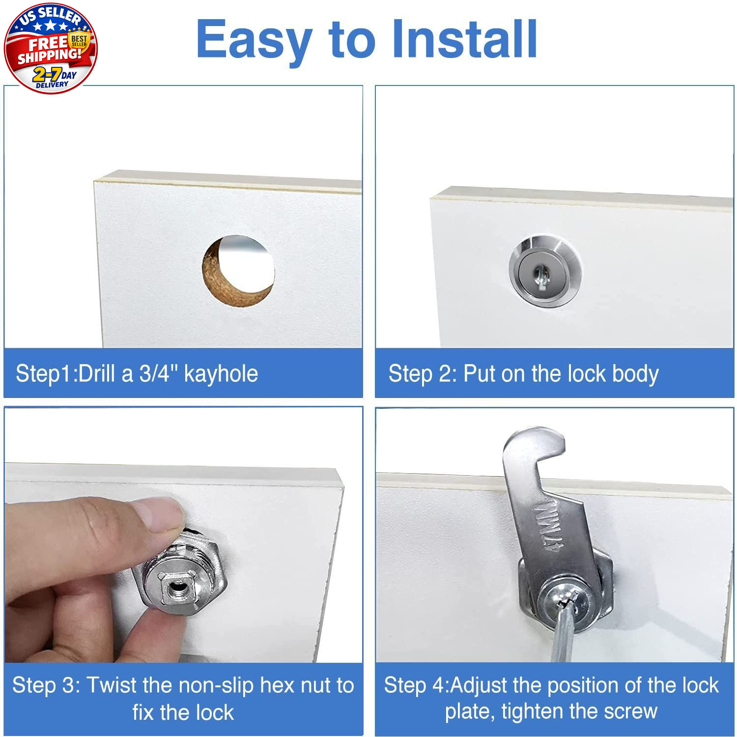 Cylinnda Cabinet Locks (3 Pack, Zinc Alloy), Keyed Alike Cam 5/8 Inch, 3 Pack