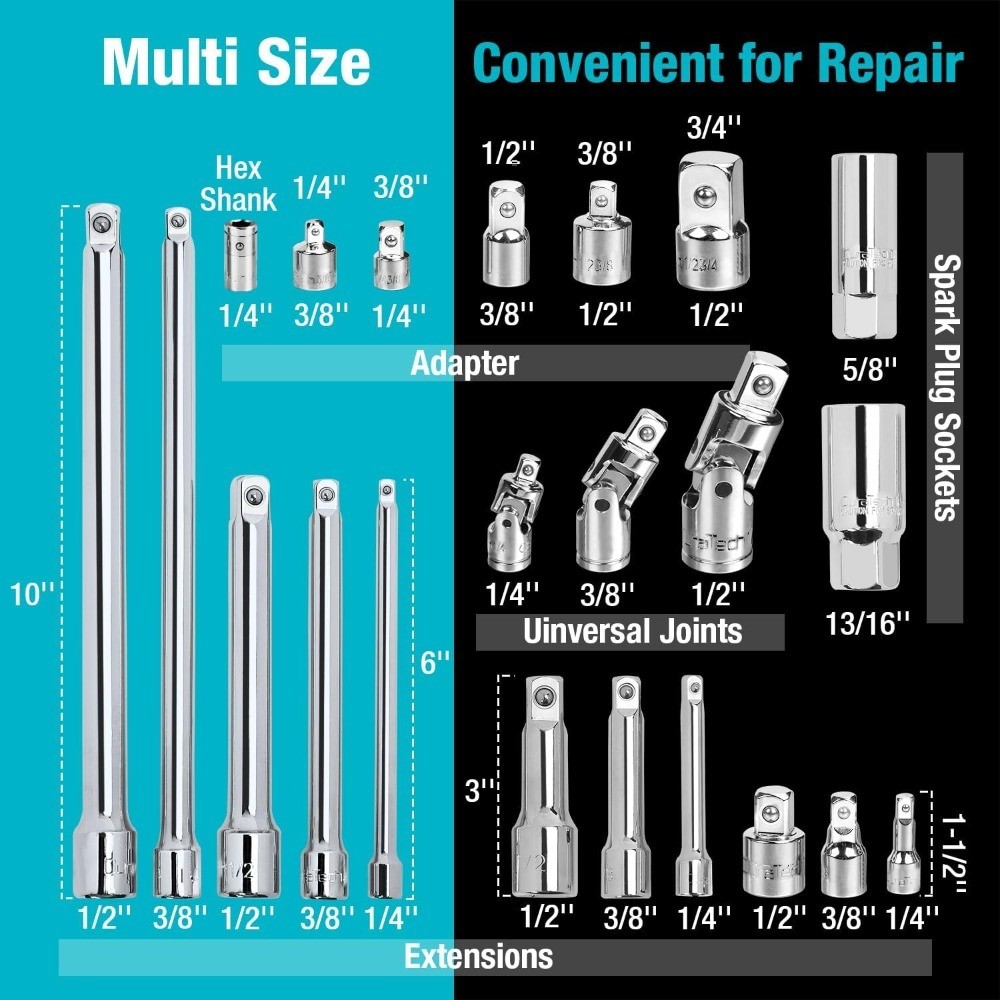 22-Piece Drive Tool Accessory Set with Extension Bars Socket Adapters Universal