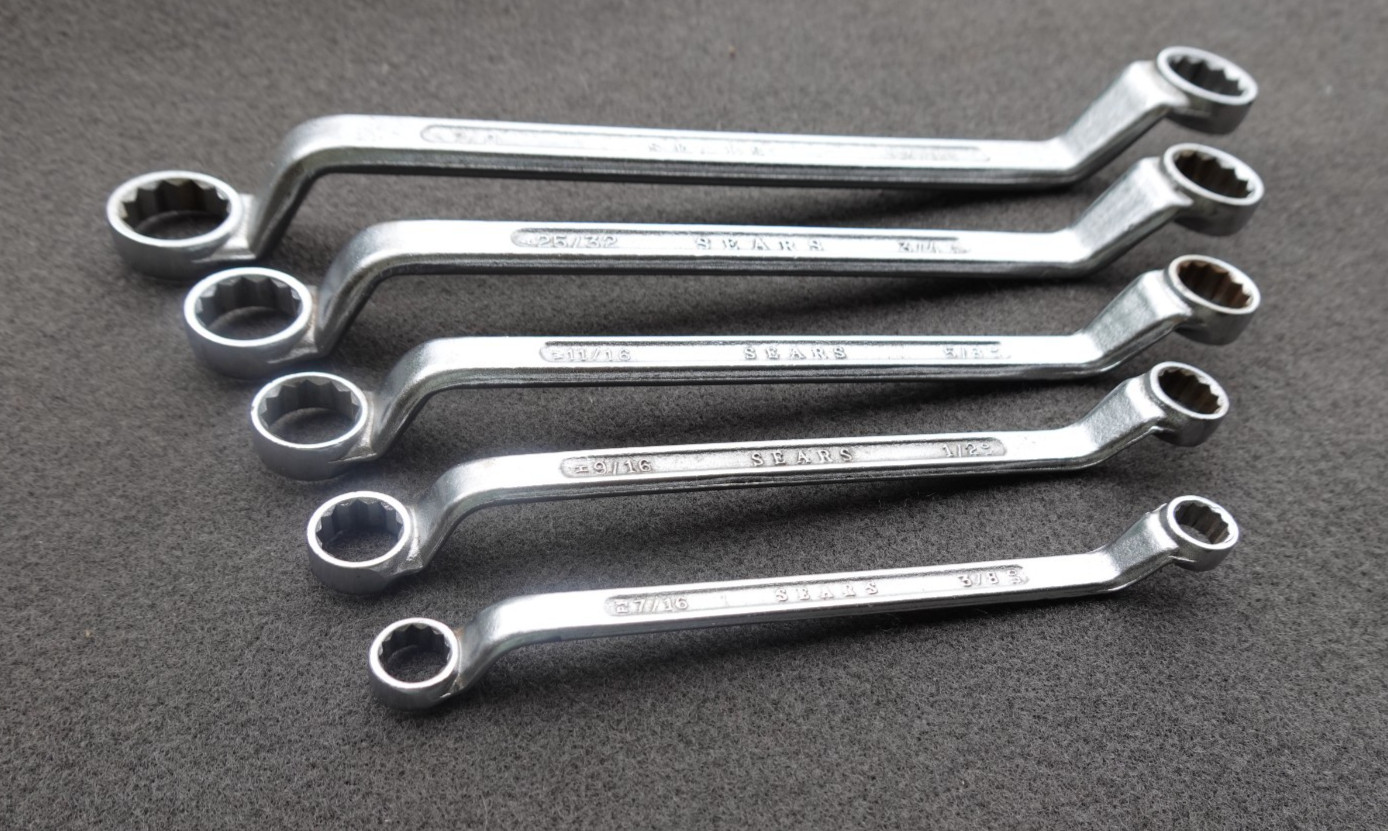 5 VTG SEARS (CRAFTSMAN ) OFFSET DOUBLE BOX END WRENCHES ,3/8″ – 7/8 “,