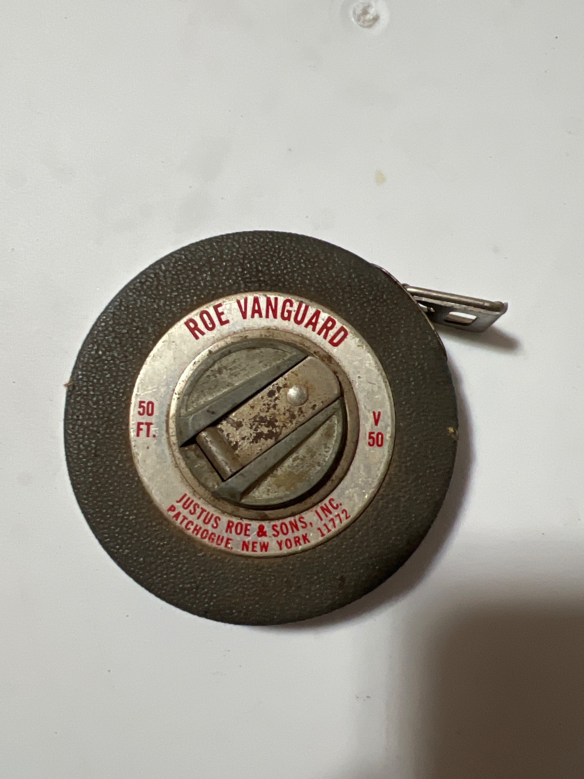 Vintage Justus Roe Vanguard Patchogue NY Steel Tape Measure 50ft Made In USA