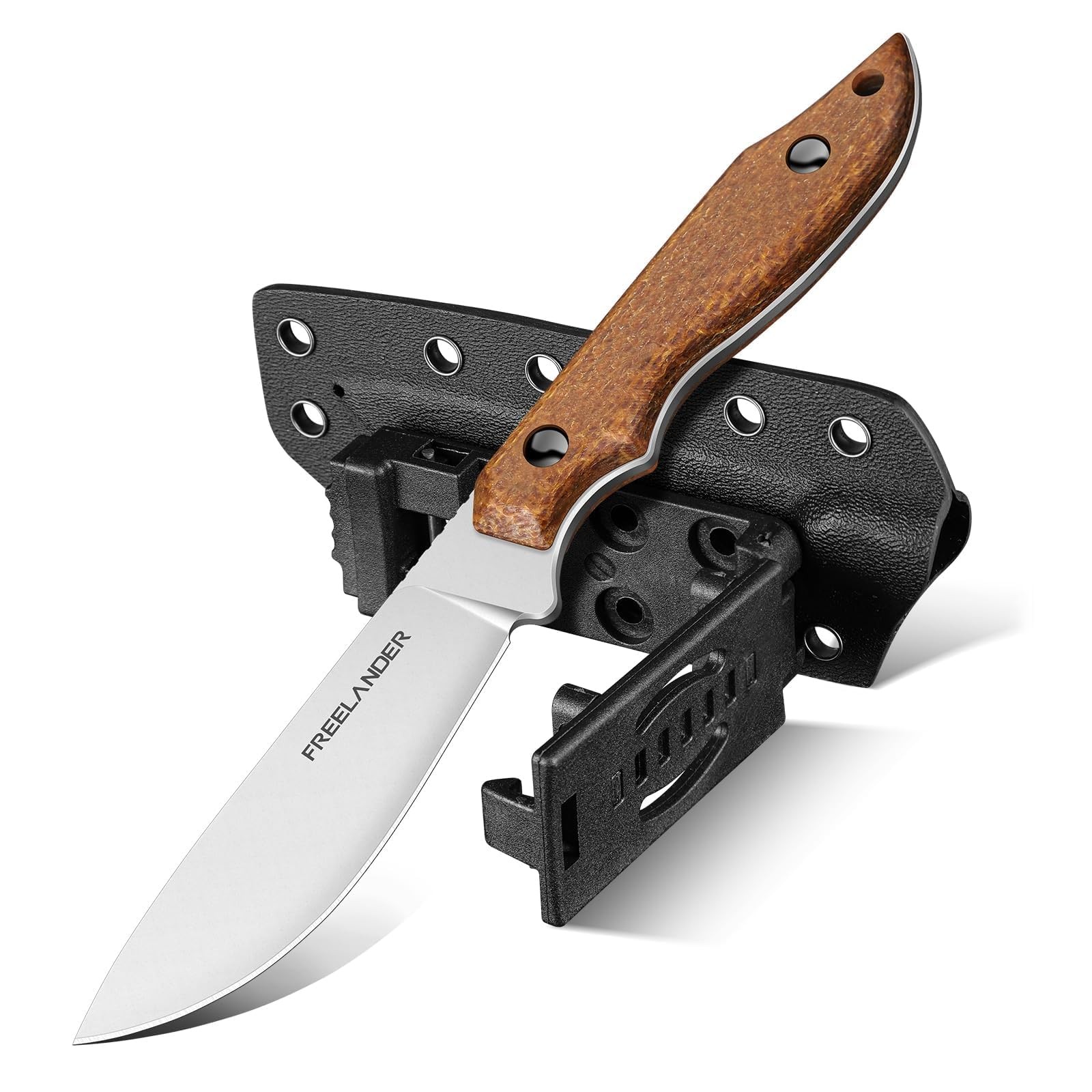 Freelander Fixed Blade Knife with Kydex Sheath, 3.2″ D2 Steel Full Tang Survi…