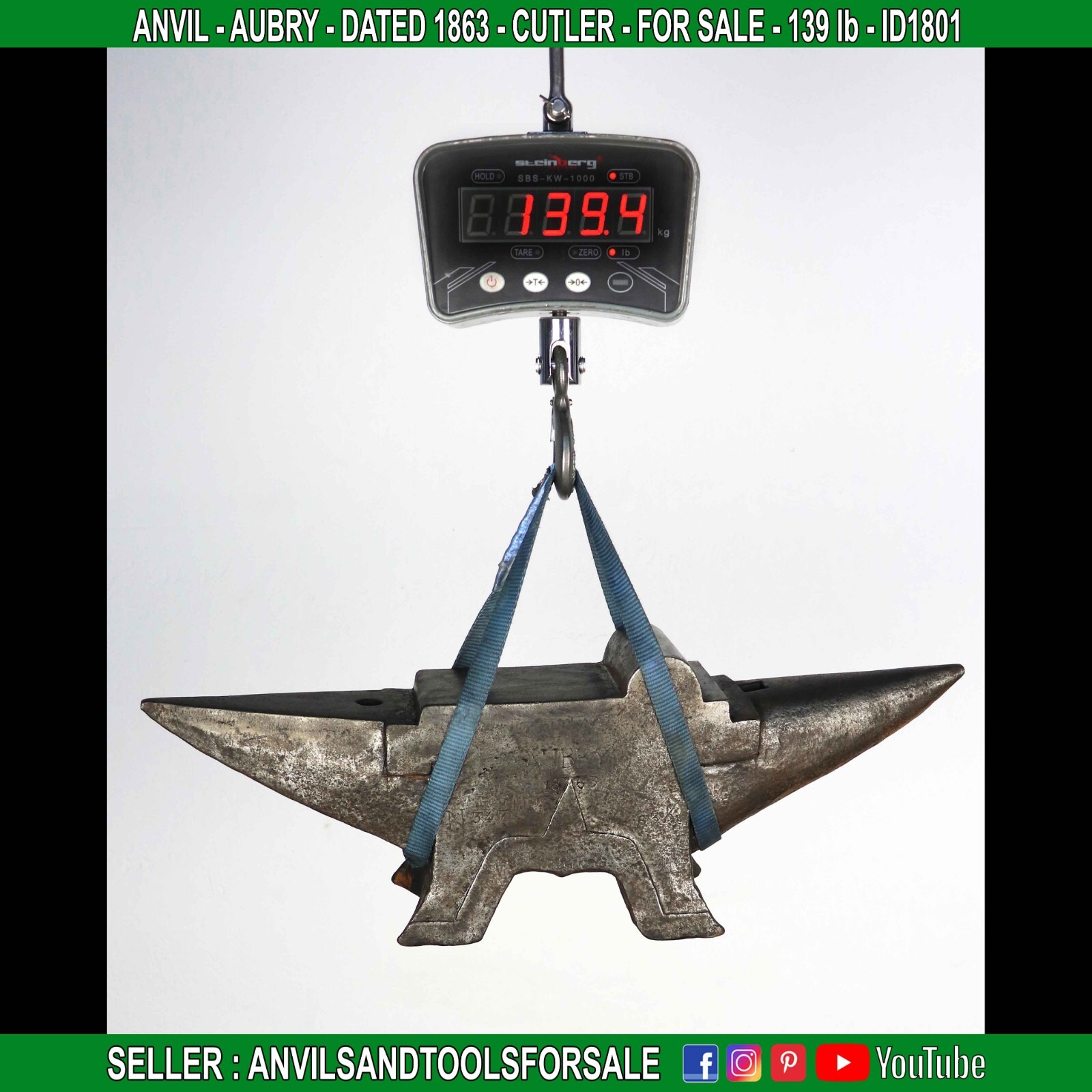 ANVIL – AUBRY – DATED 1863 – CUTLER – 139 lb – ID1801