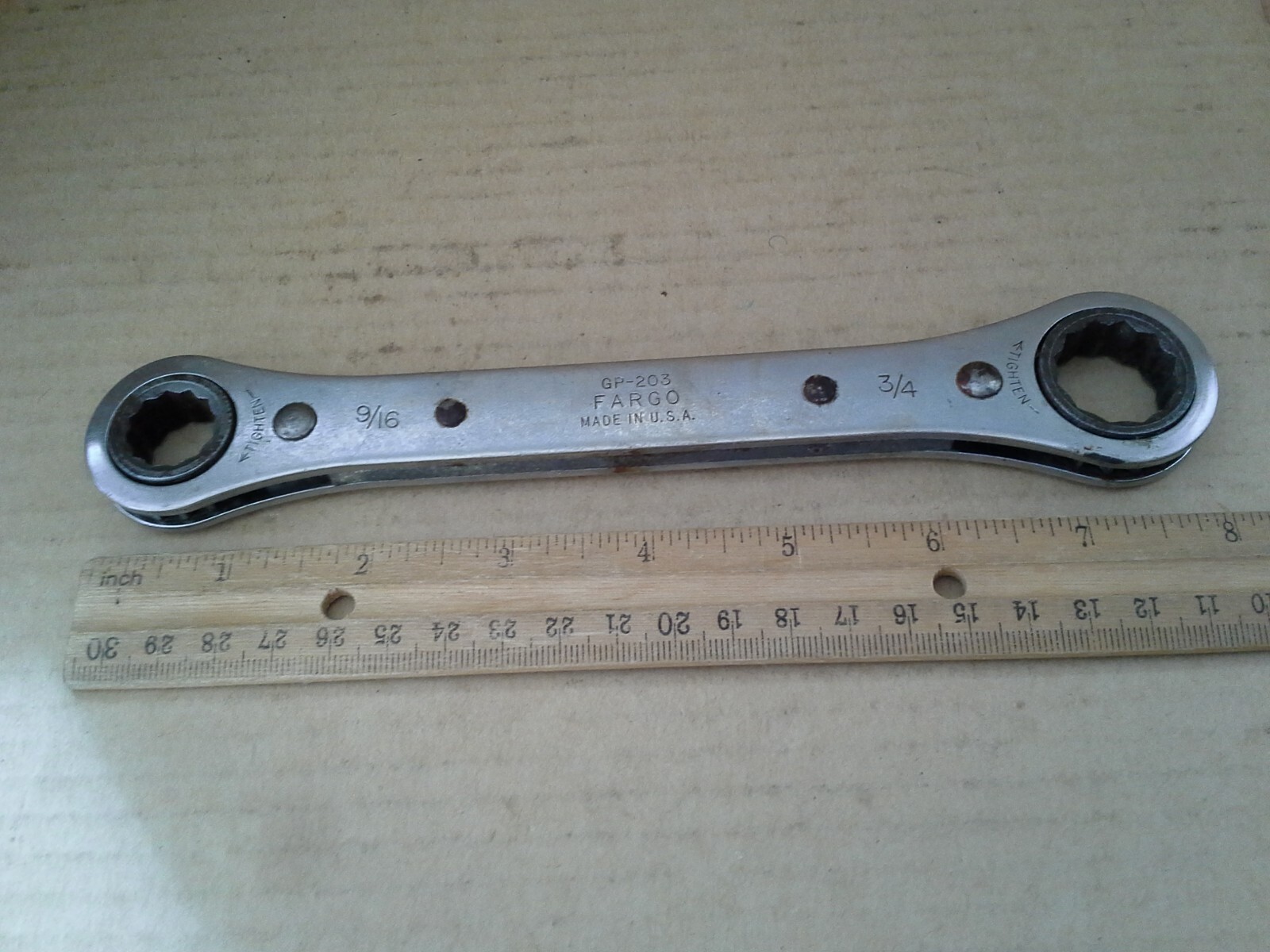 VTG. Fargo GP-203 3/4 to 9/16 12 Point Combination Ratcheting Wrench. Working
