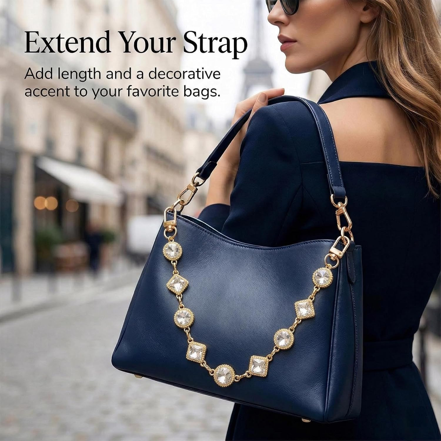 Square & round Zircons Bag Chain Charm, Brilliant Rhinestone Purse Chain Style1