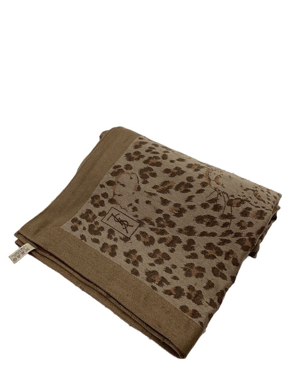 YVES SAINT LAURENT Wool Scarf 133cm x 136cm Brown Leopard Used