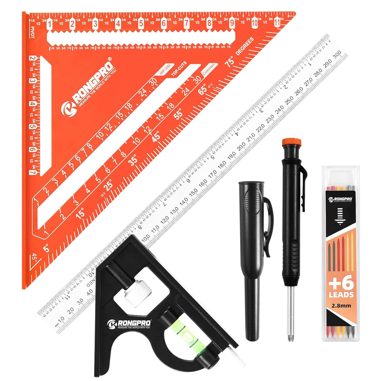 Aluminum Alloy 12in Carpenter Square and 12in Zinc-Alloy Combination Square Set,