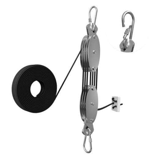 Upgraded Rope Hoist Pulley System, 530LB Pulley Block and 530LBS(65FT) Black