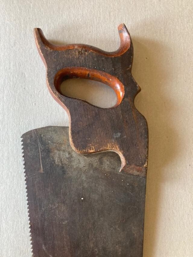 Vintage Hand Saw with small hand hole. No brand, 2 screws