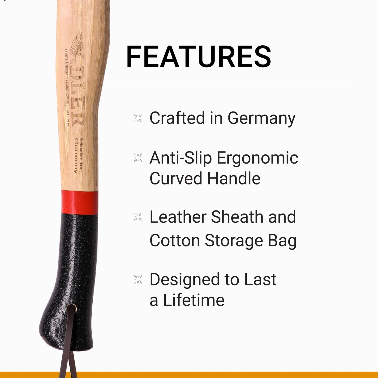 The Rheinland Hatchet, Hickory Wood, Leather Sheath, German Made, Anti-Slip H…