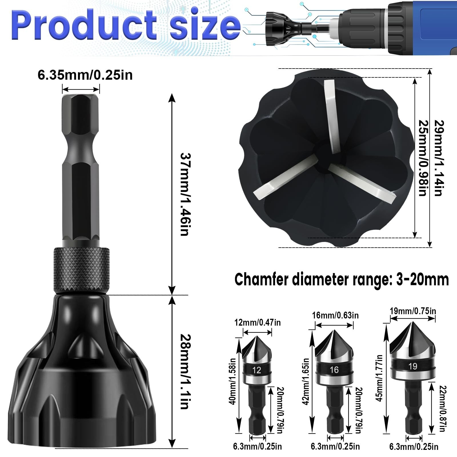 Deburring External Chamfer Tool with Tungsten Carbide Blade, Hakkin 5Pcs Remo…