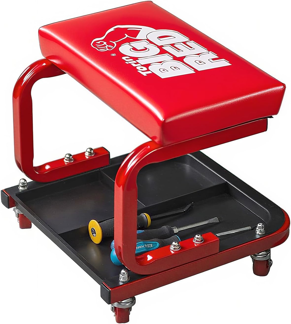 Rolling Mechanic Stool | 360° Swivel Casters; 250-Lb Steel Frame; 3-Zone Tool Tr