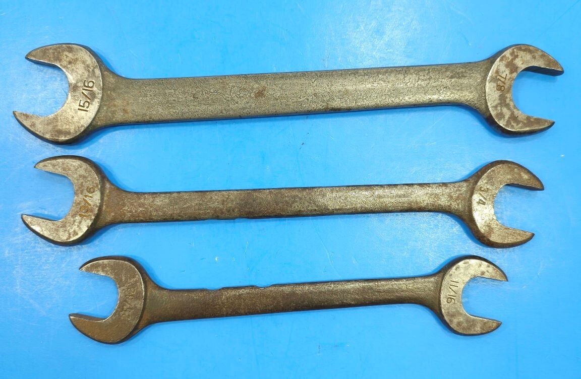 Set Of Three Vintage VLCHEK Double Open End Wrenches – Made In USA