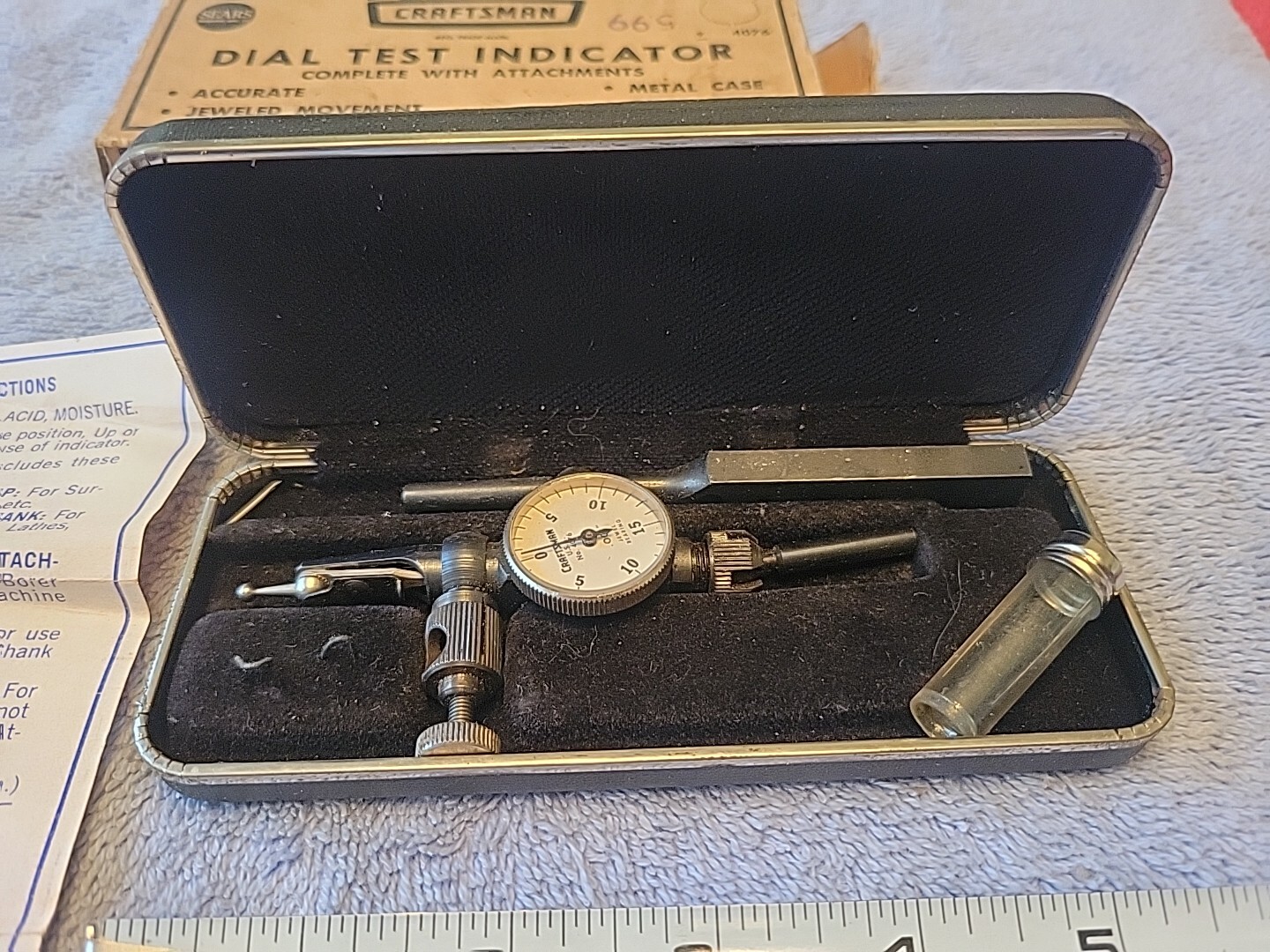 Craftsman No. 9-4076 Jeweled Bearing Dial Test Indicator W/Box & Paperwork USA
