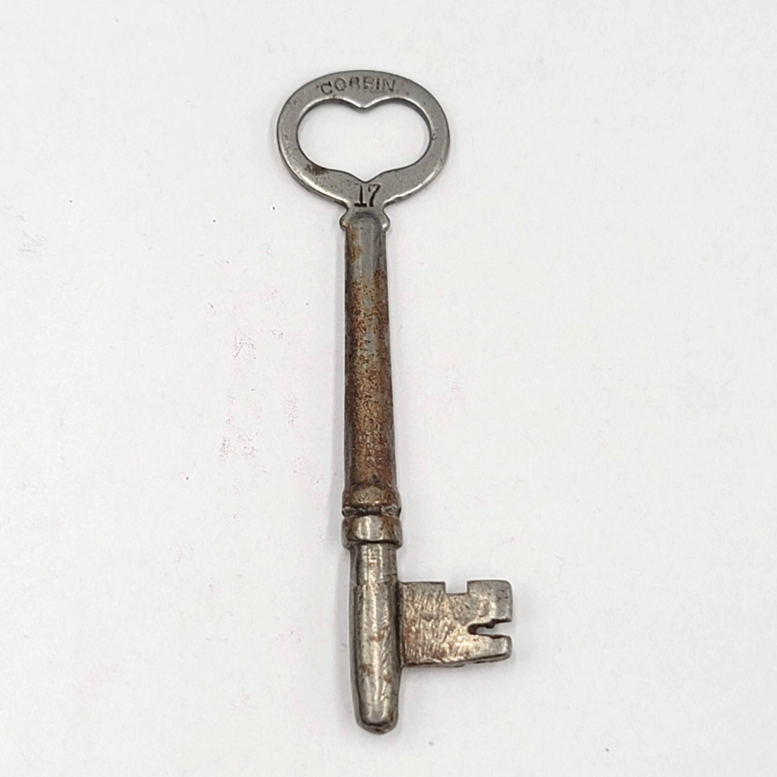 Vintage Antique Corbin 17 Heart Skeleton Key Steel 3″