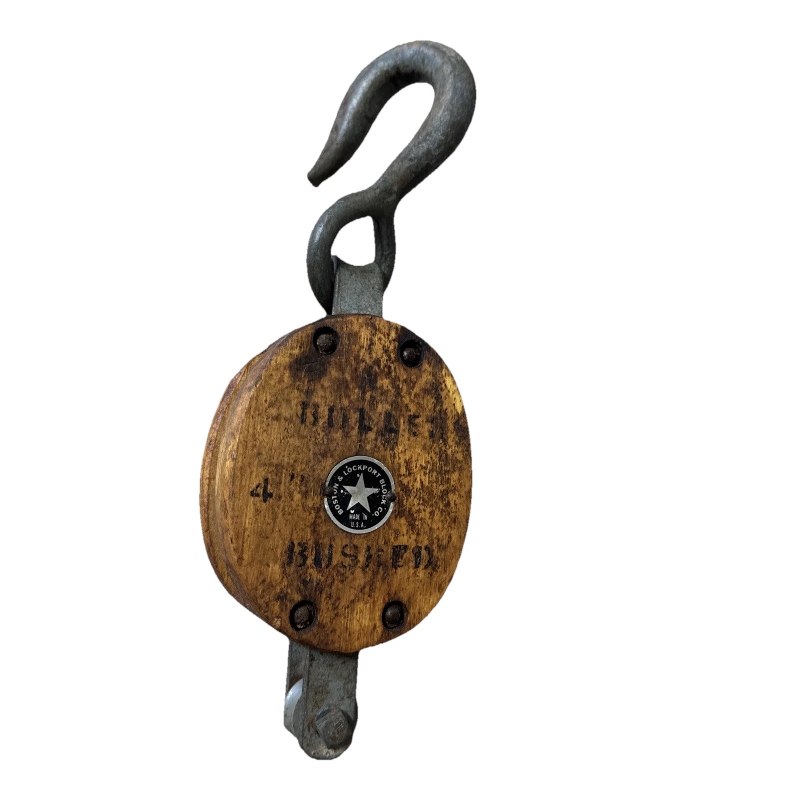 ANTIQUE BOSTON & LOCKPORT #4 SINGLE SHEAVE TACKLE PULLEY – ROLLER BUSHED USA