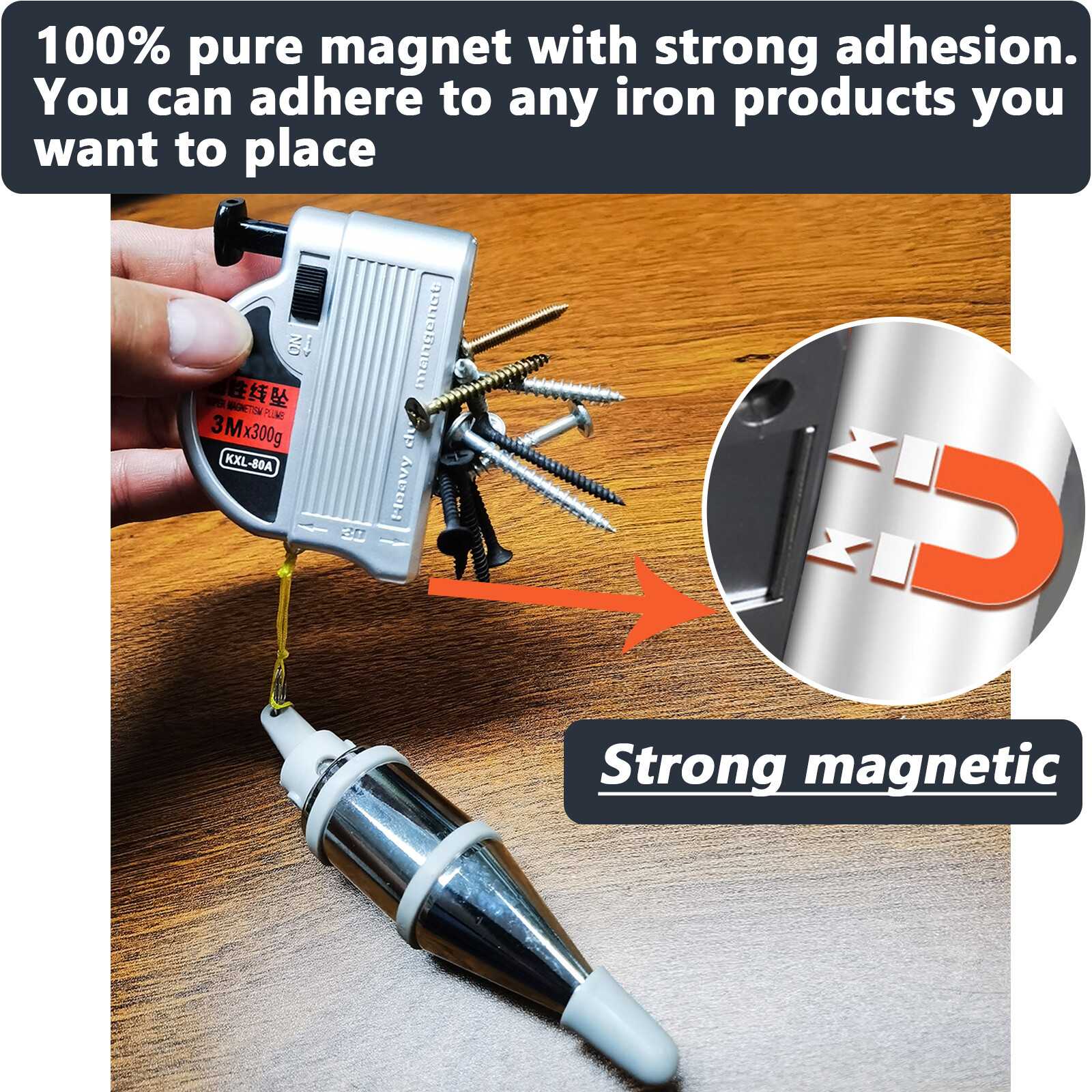 Magnetic ADAS Calibration Auto-Retract Plumb Bob with 9.8ft String 10.58oz(300g)