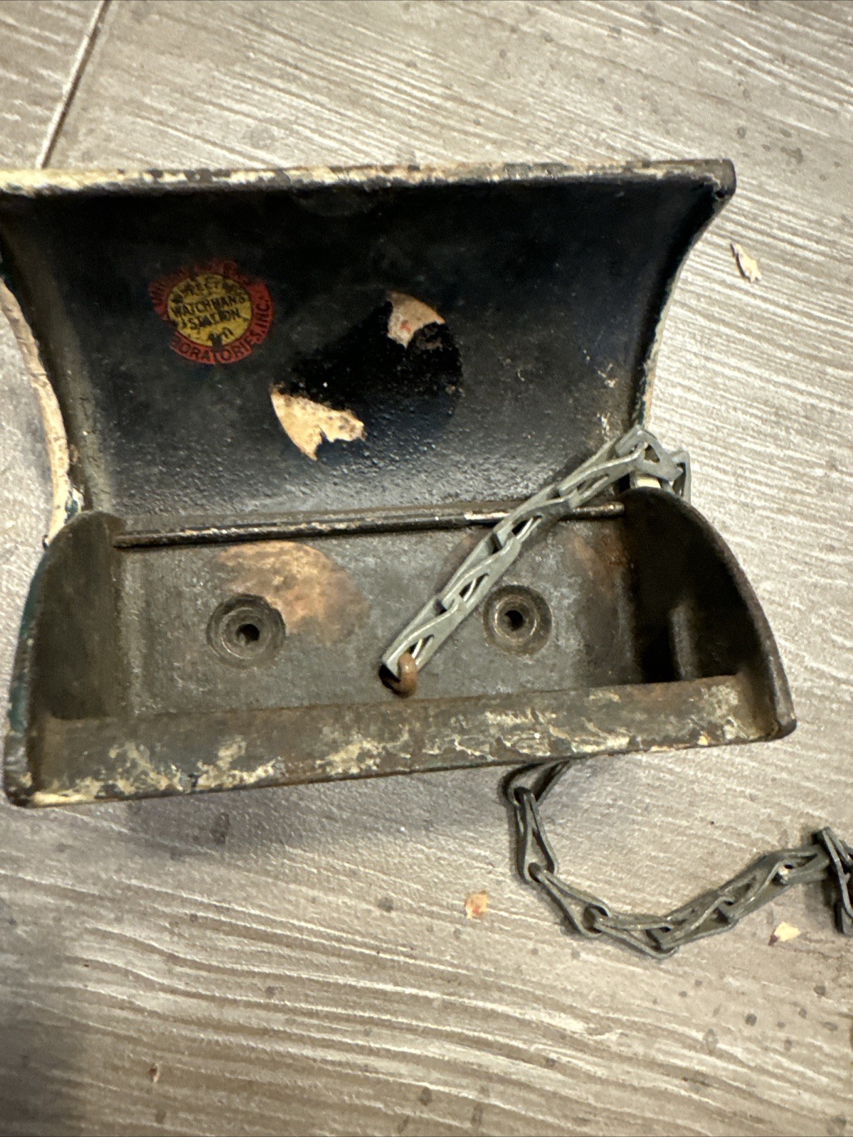 Antique Chicago Watchclock Station Cast Iron Key Lock Box Rustic Painted Finish