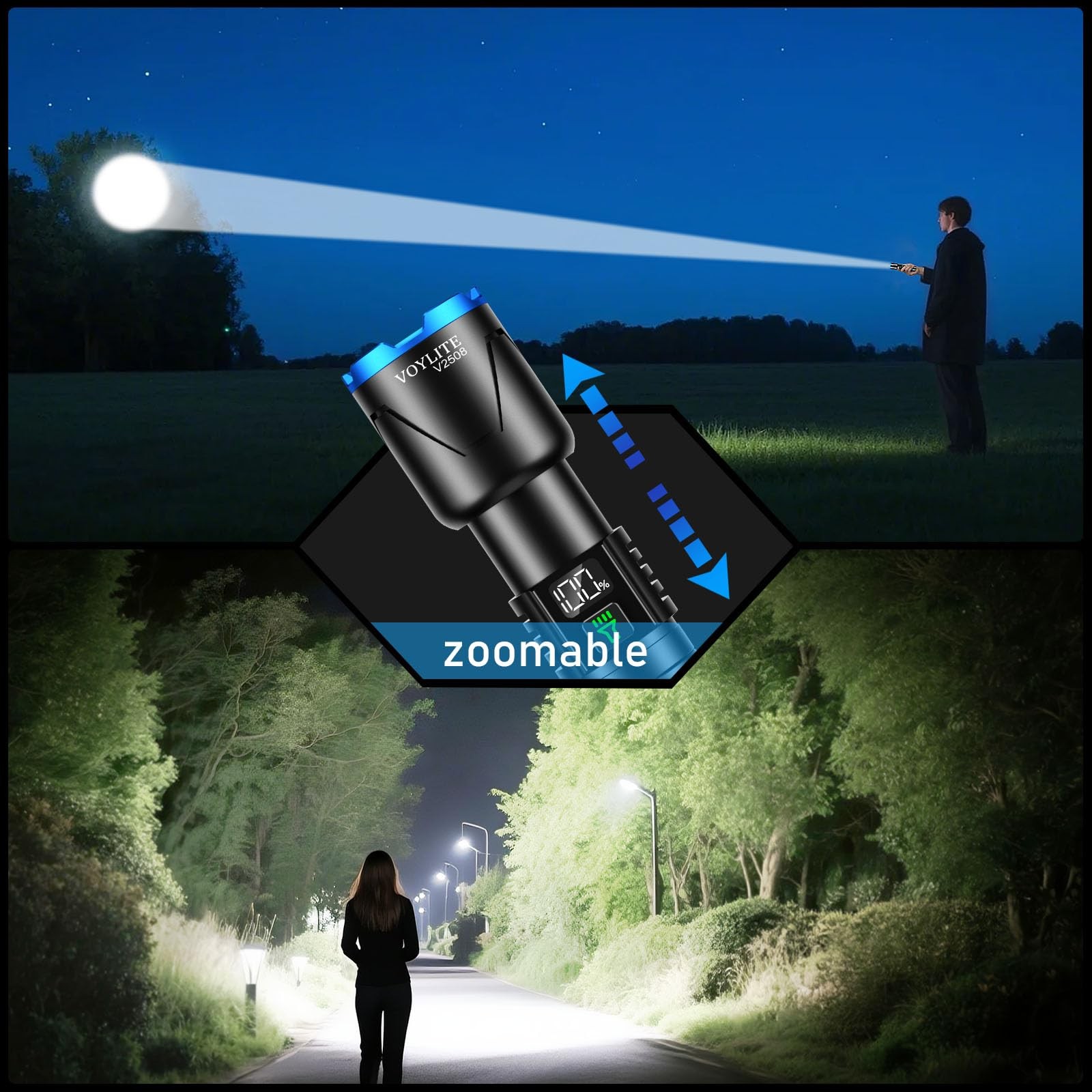 Voylite Rechargeable Flashlights High Lumens – 100000 LM Super Bright Black