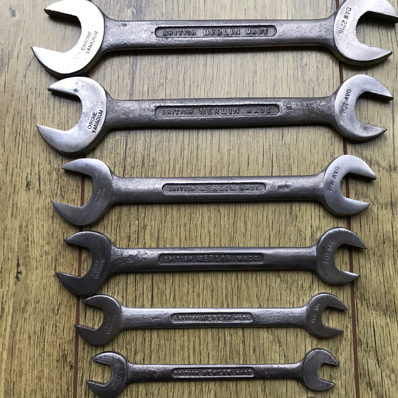 7 vintage Garrington Merlin 11/16” To 1/8″ Whitworth Spanners.