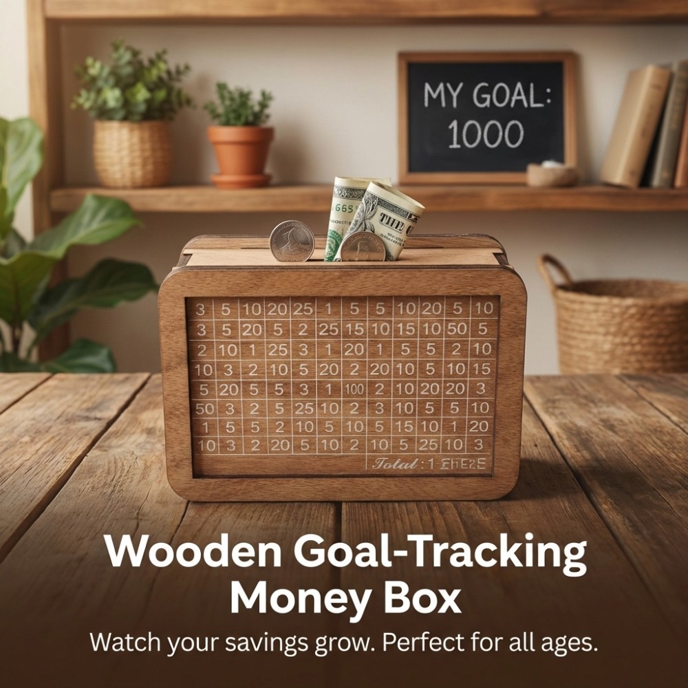 Wooden Cash Box with Counter for Home Office and Business Money Storage Solution